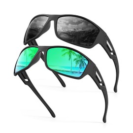HENGOSEN Mens-Sunglasses Polarized Sports Sunglasses-for-Men: Sport Sun Glasses Lightweight UV 400 for Fishing Cycling (Grey+Green)