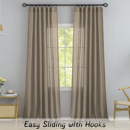 DONREN 94 Inch Length Curtains Burlap Linen Back Tab Hook Belt Loops Privacy Semi Sheer Living Room Curtains,2 Panels Taupe Modern Cottage Vintage Style Light Filtering Window Treatment Curtain Panels