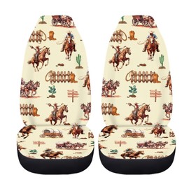 FUIBENG 2Piece Western Car Seat Covers for Women Mens,Southwestern Tribal Aztec Cowboy Car Interior Accessory Front Car Seat Protective Pads Universal Fit Most Vehicle Bucket Seats