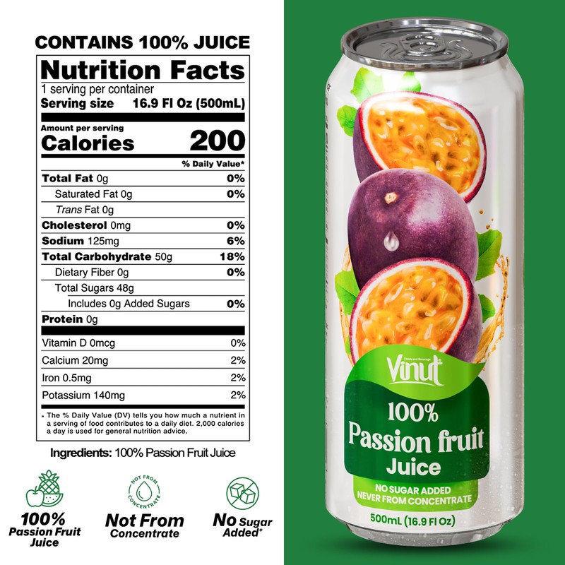 VINUT 100% Passion Fruit Juice, No Added Sugar, Not From