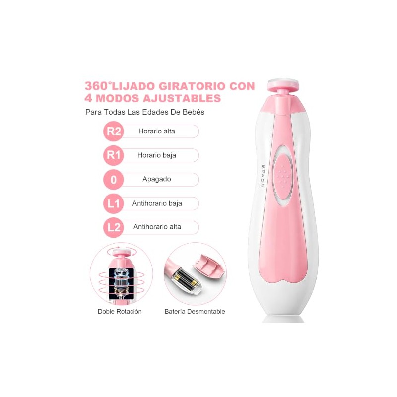 AXIDUN-Lima de uñas bebe, Cortaúñas para bebe eléctrico, Pulidor de