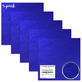 Royal Blue Glitter Vinyl, 12"x12" Glitter Vinyl for Maker, Silhouette, Decals, Stickers, Scrapbooking, Glass, Cups, Water Bottles, Peel and Stick by Turner Moore (Transparent Royal Blue Glitter, 5-pk)