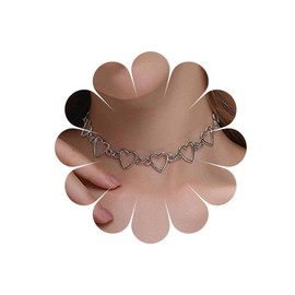 Allereya Choker Necklace with Hollow Heart Silver Open Heart Necklace Love Heart Necklace Outline Heart Clavicle Necklace Jewelry for Women and Girls, Metal