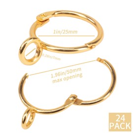 Openable Curtain Rings with Eyelets,1inch Heavy Duty Rustproof Metal Drapery Rings,Shower Curtain Rings 24pcs Gold Zocang