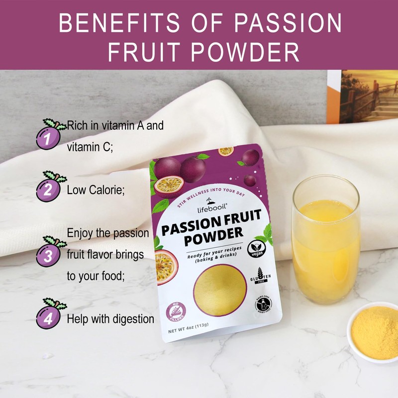Passion Fruit Powder,Vegan,Non-GMO,Gluten Free,No Additives and Preservatives,4oz