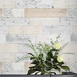 Wood Panel Peel and Stick Wallpaper (19.6" x 118", Light Texture, Beige White Floral Panel) Waterproof and Easy to Clean Self-Adhesive Film for Any Surfaces and Furnitures