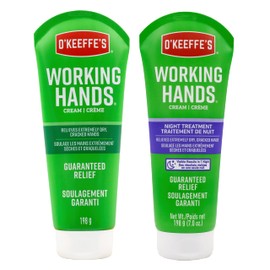 O'Keeffe's Working Hands Hand Cream Plus Night Treatment Cream Bundle - 7 oz Tubes (2 Total) - Repairing Skincare for Cracked, Dry Hands