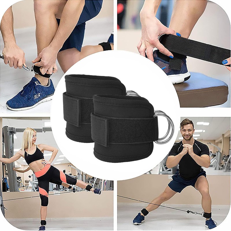 KIPTVO Ankle Strap, Black Cable Machines Ankle Strap Double D-Ring