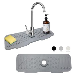 17 Inch Sink Splash Guard Upgrade Silicone Drains Water Faucet Mat Handle Water Drip Catcher Tray Kitchen Sink Gadgets Sink Accessories for Kitchen Easy to Clean & Install (Grey 17in)