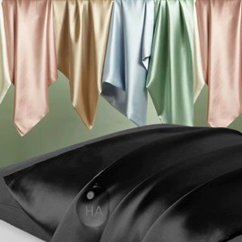 Silk Pillowcase for Hair and Skin, Mulberry Silk Pillow Cases Standard Size, Anti Acne Cooling Beauty Sleep Both Sides Natural Silk Satin Pillow Covers with Hidden Zipper, Gifts for Women Men, Black