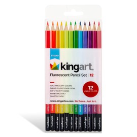 KINGART 333-12 Fluorescent Neon 12 Ct. Colored Pencil Set, 12 Bright Colors, Pre-Sharpened, Durable for Sketching & Drawing Paper, Coloring Books and Mixed Media Art Projects