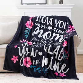 Battilo Anniversary Birthday Gift for Mom from Daughter Son, Mother Birthday Gifts, Mom Blanket, Gift Blanket, Super Soft Flannel Black Throw Blankets for Bed Couch (50 x 60 in)