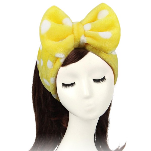 Shintop Sweet Super Soft Caroset Polka Dots Wash Cosmetic Headband Hairlace (yellow polka dots)