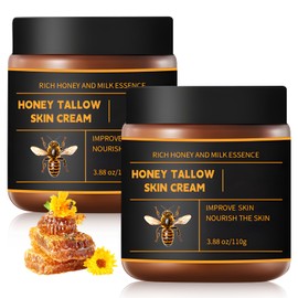 2Pcs Tallow Honey Balm, Tallow and Honey Balm for Face, Natural Organic Whipped Beef Tallows Face Moisturizer with Raw Honeys and Beeswax, Deep Nourishing