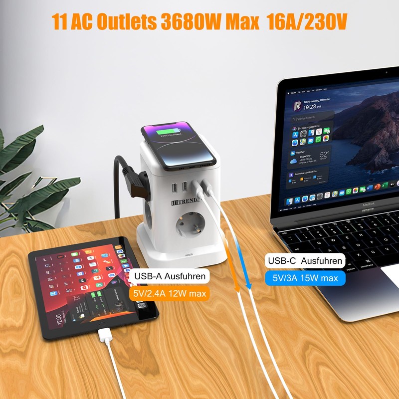 Power Strip with USB, 7 Sockets Distribution Socket with 5