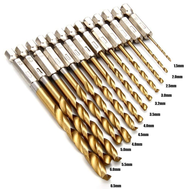 Gasea 13pcs 1.5mm - 6.5mm HSS Titanium Coated Drill Bit