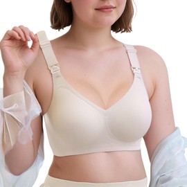 Nimiah Soft Seamless Nursing Bra without Underwire with W-Shaped Heavy Support - Breathable Maternity Bra for Sleeping & Breastfeeding, champagne-coloured, 3XL