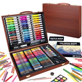 KINSPORY Juego de 150 piezas de arte, kit de pintura de dibujo para colorear, estuche de regalo, juguetes de arte preescolar, adolescentes, niños y ni