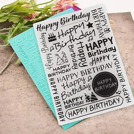 Pssopp Embossing Carpeta Feliz cumpleaños Patrón Álbum Sello Relieve Sello DIY Craft Plantilla Moldes Sello Scrapbooking Sello Álbum de fotos Decoración