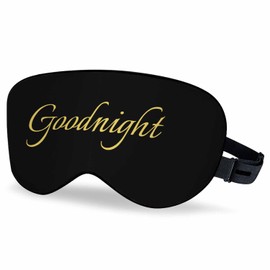 Vnwoalu Good Night Sleep Eye Mask Night Sleep Phrase Golden Black Men Women Sleep Mask with Adjustable Strap Eye Cover Eye Shade for Travel, Nap,Meditation