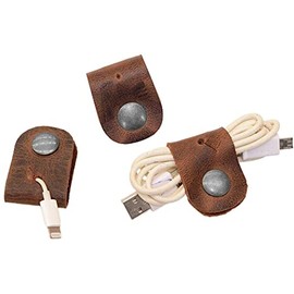 TUZECH Durable Leather Rope Guardian Wrap, Straps, Organizer, Charger Holder, Headphone, Phone Accessories, Travel Accessories, Handmade (Brown Color) (Set of 4)