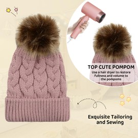 Durio Toddler Winter Hat for Girl Boy Warm Knit Baby Beanie Cute Pom Pom Winter Hat for Baby Infant Newborn Beanie 0-3 Years White 0-12 Months