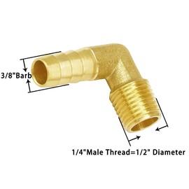 Joywayus Brass Hose Fitting,90 Degree Elbow,3/8" Barb x 1/4" NPT Male Pipe Water/Fuel/Air(Pack of 2)