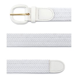 Streeze 30mm Mens Stretch Belt in 6 Sizes Elastic Fabric Woven Braided Stretch Webbed Belt with Leather Buckle (Small, White)
