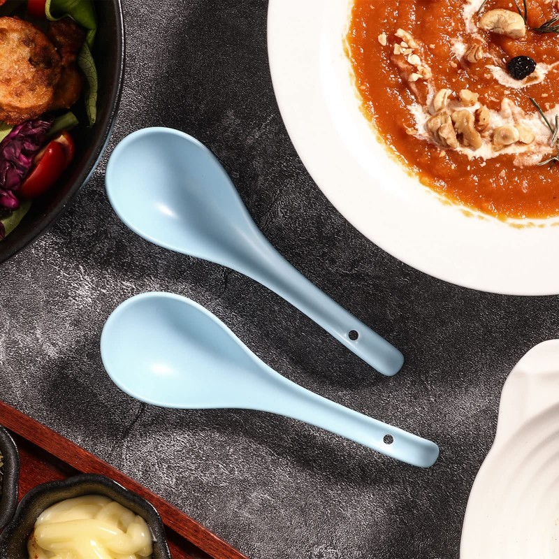 Artena 6.75 inch Solid Asian Soup Spoon Set of 6,Ultra-fine