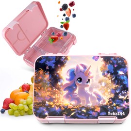 Boks184 Brotdose Kinder mit Fächern - Bento Box auslaufsicher - robust - BPA Frei Lunchbox Kinder - Brotbox Kinder für Schule, Kindergarten & Ausflüge - Snackbox -Vesperbox Kinder (Einhorn rosa)