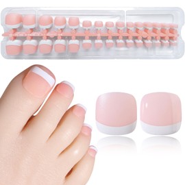 LuckForever 240pc French Gel X Toe Nail Tips Short Square Fake Toenails French Tips Press on Gel Nails Nude Toe Nail Tips Full Cover Soft Gel False Toenails with Glue for Acrylic Toe Nail Extensions