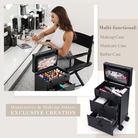 FRENESSA Frenessa Rolling Nail Case - Wheeled Vegan Leather Manicure Storage Organizer for Nail Technicians, Cosmetologists, and Stylists