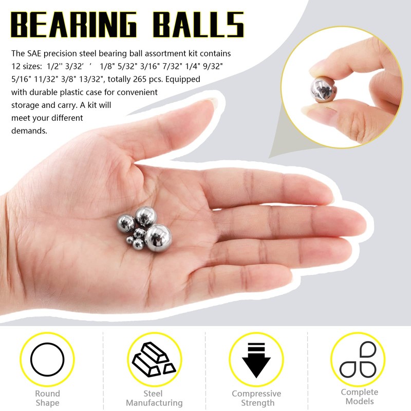 Mardatt 265 Pcs 12 Sizes Precision Bearing Steel Ball Assortment