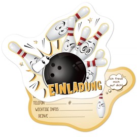 GEBETTER 12 Bowling Invitation Cards Children's Birthday 14.5 x 13.7 cm Invitation for Children's Birthday Party Bags for Boys and Girls Birthday Party Children's Party Birthday Invitations