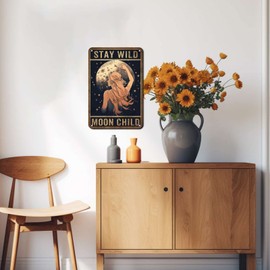 THUANCKY Vintage Tin Signs Metal Tin Sign Stay Wild Moon Child Tin Sign Vintage Art Wall Decor for Family Bar Restaurant Cafe Wall Decoration Bathroom 8x12inch
