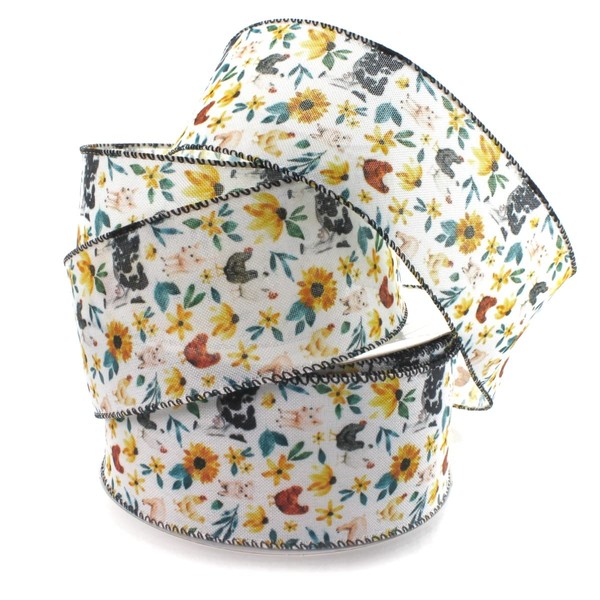 Ribbon Traditions Farm Animals Sunflowers Wired Ribbon 2 1/2" by