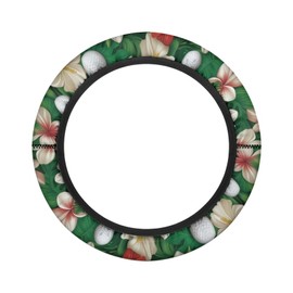 Knextrepoy Hibiscus Golf Cart Steering Wheel Cover Golf Ball Golf Cart Steering Wheel Covers for Club Car Universal Fit Boat Steering Wheel Cover Accessories