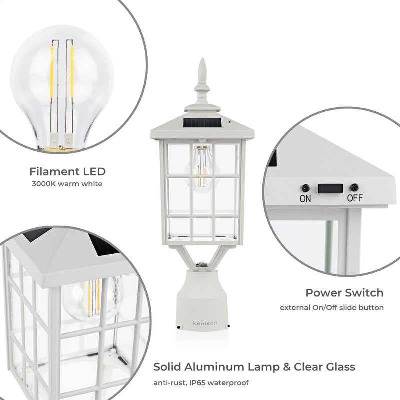 Kemeco ST4224Q-W Solar Post Light Outdoor Led Squared Frame Fixture