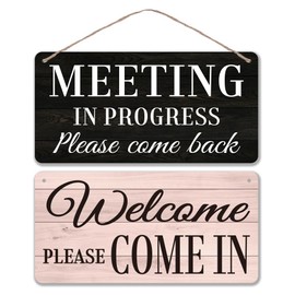 SUPERDANT Wood Come In Come Back Business Sign Welcome Come In & Meeting In Progress Two Sided Reversible Wood Doorplate Hanging Plaque For Office Meeting Room Wooden Sign Decorative