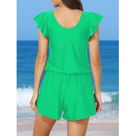 Smismivo - Mameluco de natación con brasier integrado y bolsillos, traje de baño modesto de una pieza de cobertura completa, Verde (Mintgreen), M