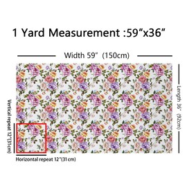 Feelyou Rose Fabric by The Yard, Vibrant Floral Flower Upholstery Fabric for Chairs, Garden Theme Botanical Summer Spring Blossoms Decorative Waterproof Outdoor Fabric, 1 Yard, Pink White