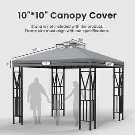 Kieperi 10x10 FT Gazebo Canopy Top Replacement，Double Tiered Canopy Covers with Patio & Garden Durable Sunshade Replacement（Gary）