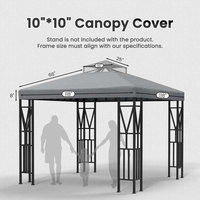 Kieperi 10x10 FT Gazebo Canopy Top Replacement，Double Tiered Canopy Covers