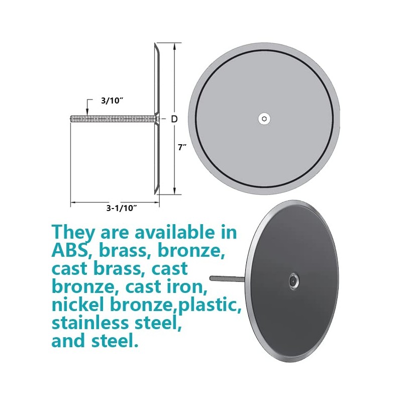 7" Decorative Cleanout Access Covers Plate, Flat Design Cover and