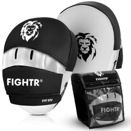 FIGHTR® Premium Pads Set with Ideal Padding and Stability | Boxing Pads for Martial Arts Including Carry Bag (White/Black) 2 Hand Pads for Boxing, Kickboxing, Muay Thai
