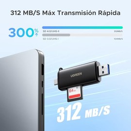 UGREEN Lector de Tarjetas SD 4.0 USB-A 3.0 y USB-C OTG 5Gbps, 312 MB/s, Compatible con TF, SD, SDHC, SDXC, Micro SD, Micro SDHC, Micro SDXC, UHS-II/I,