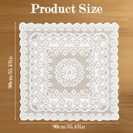 LXUEJIE Lace Tablecloth, 35.4 x 35.4 Inch Square White Lace Table Cloth Retro Embroidered Style Crochet Small Tablecloth for Outdoor Tea Party Reception Dinner Home Wedding Party Tableware Decor