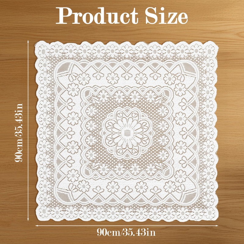 LXUEJIE Lace Tablecloth, 35.4 x 35.4 Inch Square White Lace