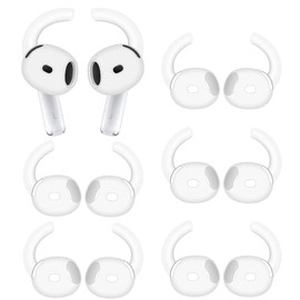 Rqker Sport Eartips Hook Compatible with AirPods 4 2024 New 4th Generation, 5 Pairs Anti Slip Soft Silicone Earbuds Tips Replacement Earbuds Hooks, Compatible with AirPods 4 5 Pairs White