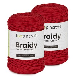Loopncraft Macrame Yarn, Set of 2, Red, 2 x 2 mm, 250 m, 250 g, Chain Yarn, Braidy, Recycled